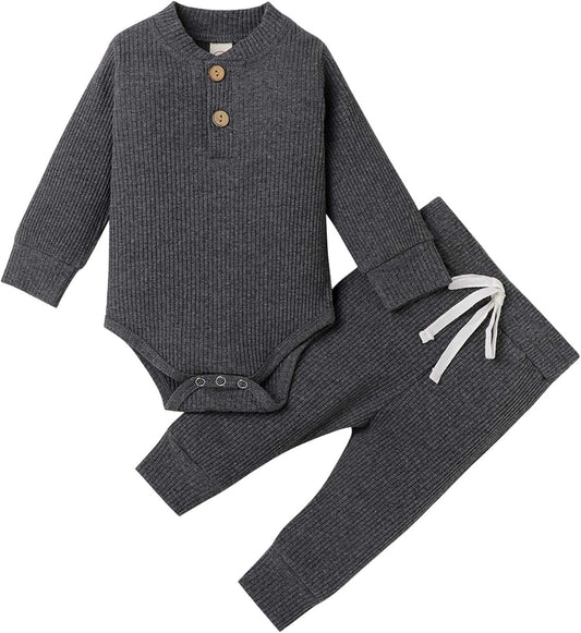 Newborn Baby Boy Fall Clothes 3 6 12 18 24 Months Outfits Long Sleeve Knitted Cotton Romper & Pants Infant Winter Sets