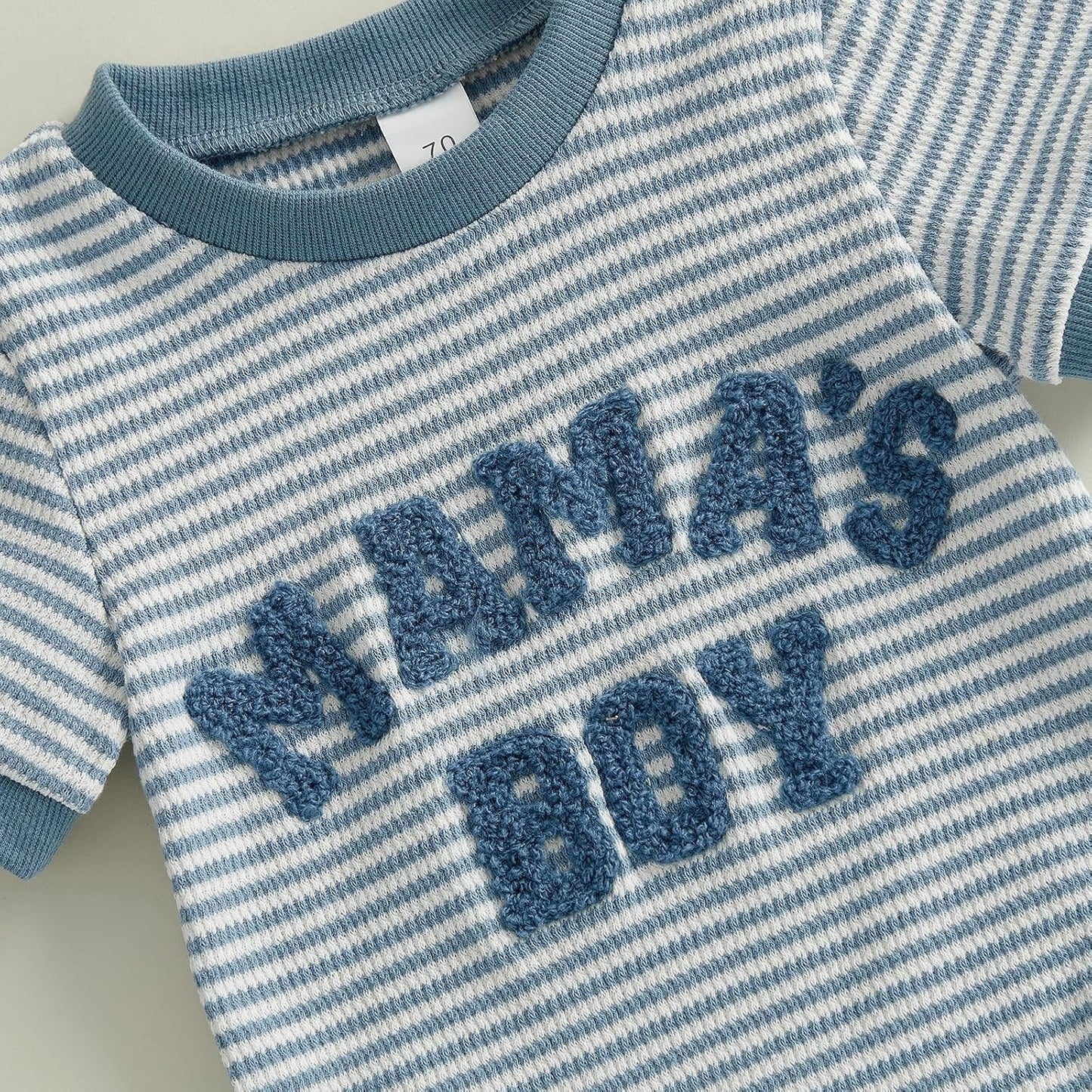 Mamas Boy Baby Clothes​ Summer Newborn 3 6 9 12 Months Striped Waffle Knit Short Sleeve Romper Shorts Set Outfit