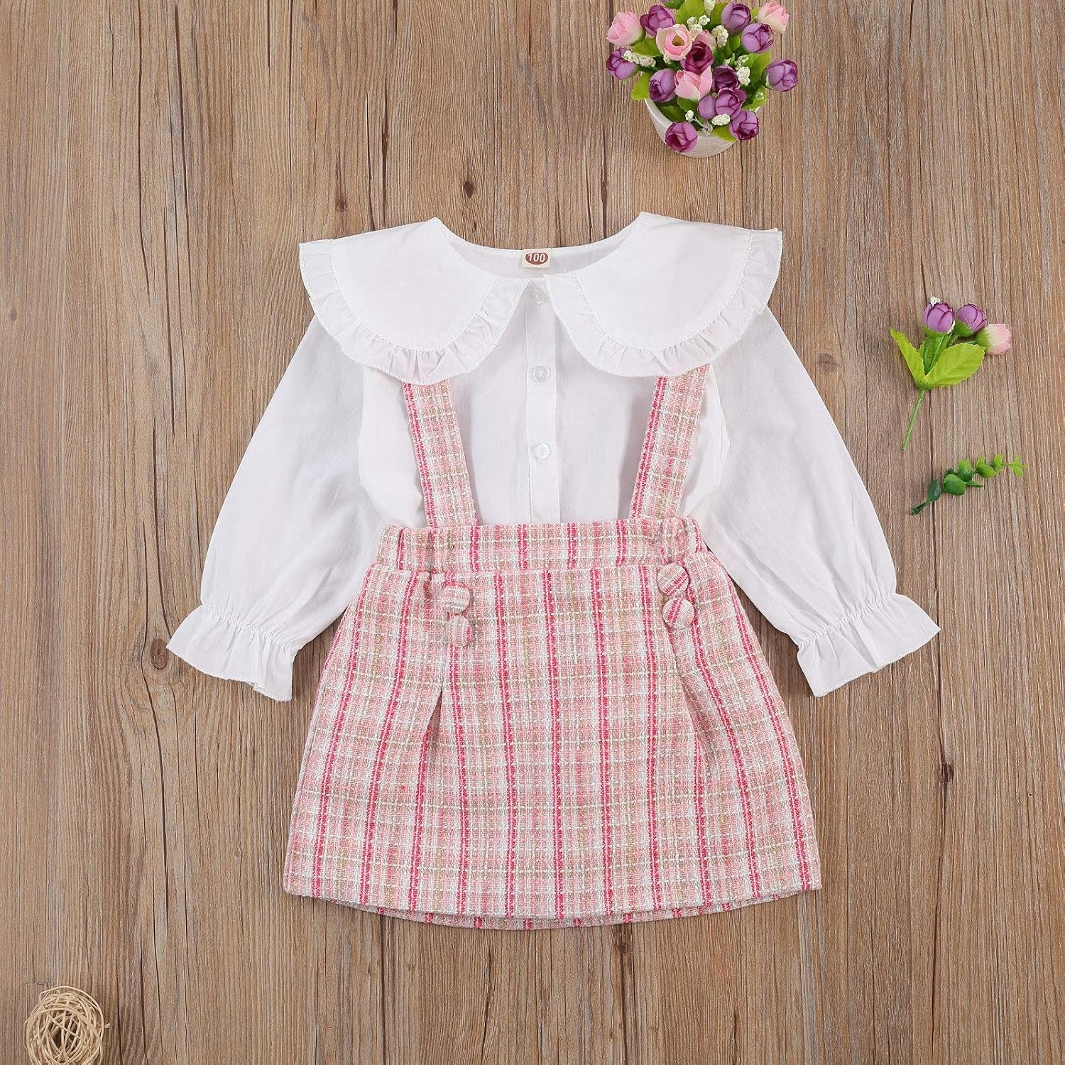 Toddler Baby Girl Fall Winter Clothes Turtleneck Solid Knit Pullover Tops Plaid Button Mini Skirts Set Outfits