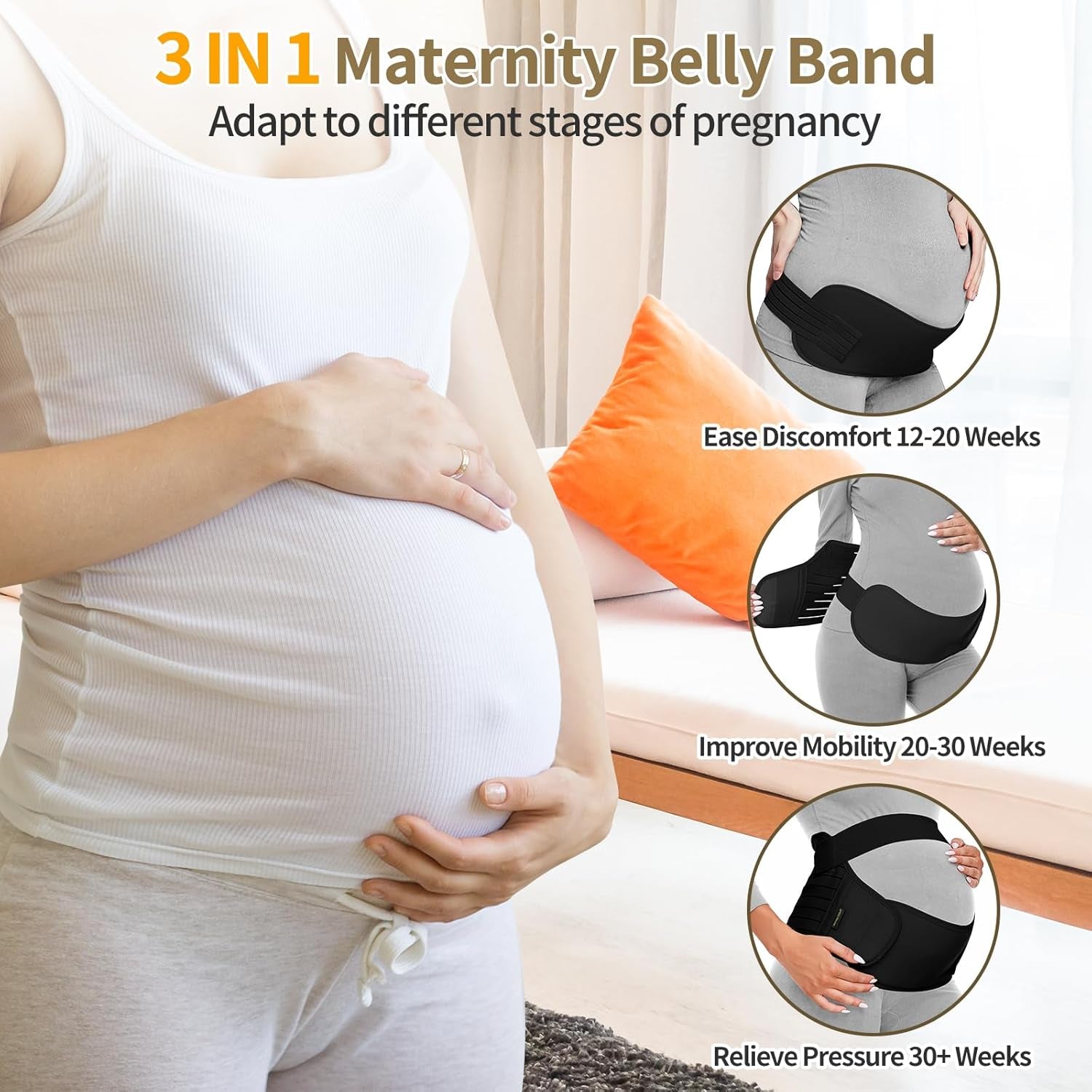 Maternity Belt Pregnancy Belly Band 3 in 1 Maternity Support Belt for Pregnant Back/Pelvic/Hip Pain, Maternity Band Belly Support for Pregnancy (Black, XL)