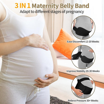 Maternity Belt Pregnancy Belly Band 3 in 1 Maternity Support Belt for Pregnant Back/Pelvic/Hip Pain, Maternity Band Belly Support for Pregnancy (Black, XL)