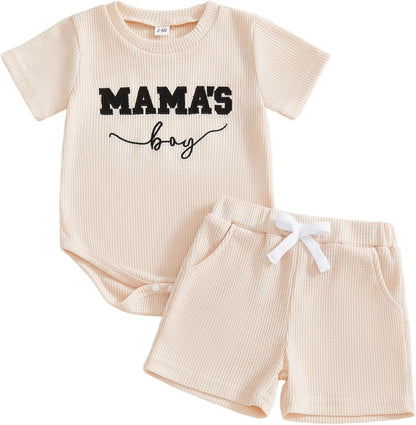 Baby Boy Clothes 3 6 12 18 Months Summer Outfit Baseball Embroidery Waffle Short Sleeve Romper & Shorts Set