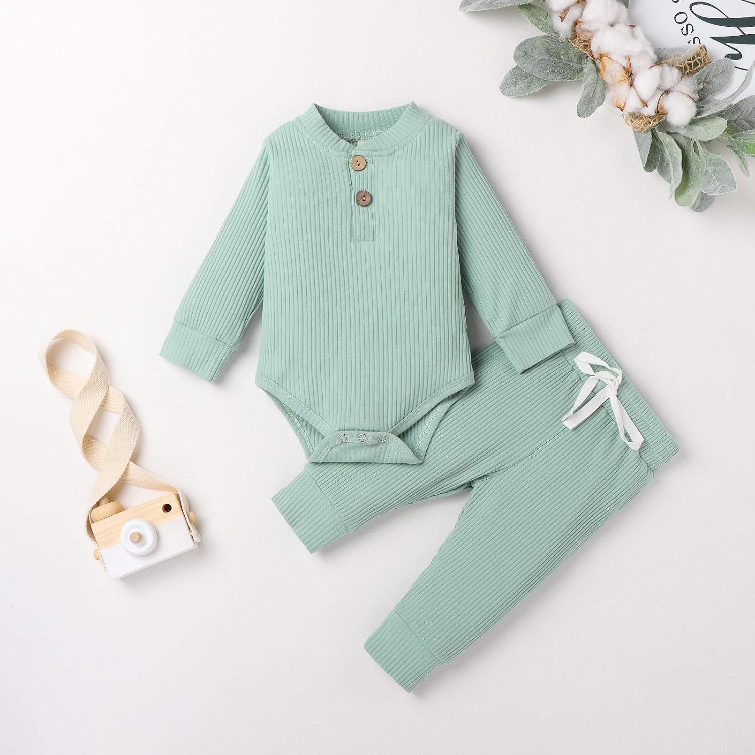 Newborn Baby Boy Fall Clothes 3 6 12 18 24 Months Outfits Long Sleeve Knitted Cotton Romper & Pants Infant Winter Sets