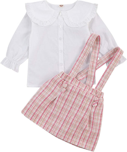 Toddler Baby Girl Fall Winter Clothes Turtleneck Solid Knit Pullover Tops Plaid Button Mini Skirts Set Outfits