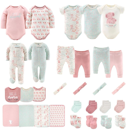 16-Piece Baby Layette Newborn Clothing Gift Set for 6 to 9 Months, Floral Elephant