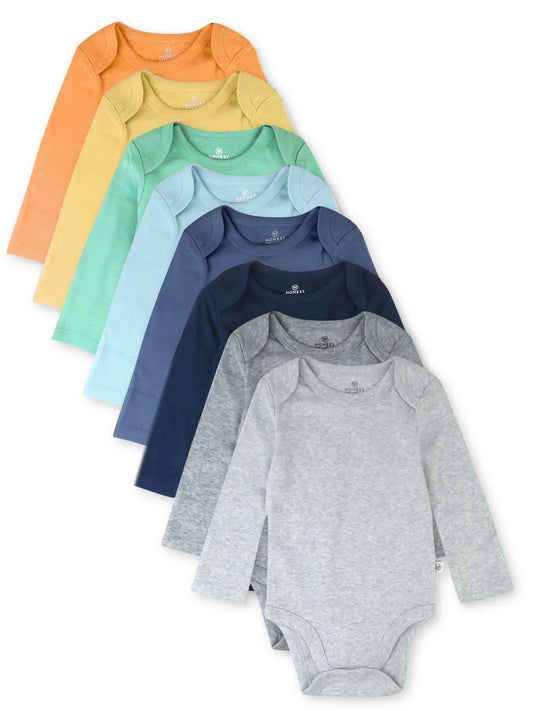 Baby Boy or Girl Gender Neutral Organic Cotton Long Sleeve Bodysuits, 8 Pack (Newborn-24 Months)