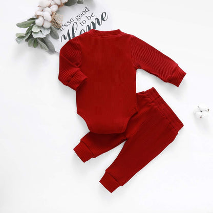 Newborn Baby Boy Fall Clothes 3 6 12 18 24 Months Outfits Long Sleeve Knitted Cotton Romper & Pants Infant Winter Sets
