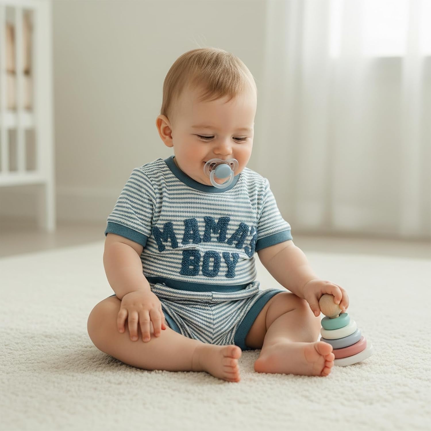 Mamas Boy Baby Clothes​ Summer Newborn 3 6 9 12 Months Striped Waffle Knit Short Sleeve Romper Shorts Set Outfit