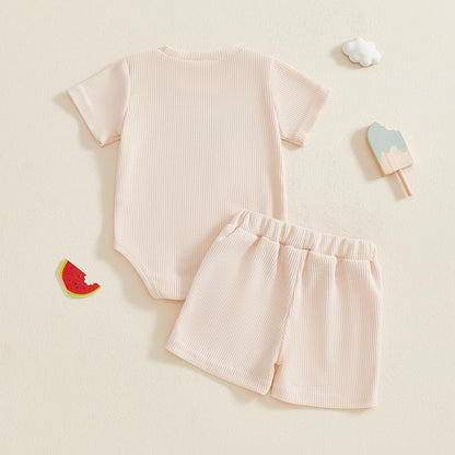 Baby Boy Clothes 3 6 12 18 Months Summer Outfit Baseball Embroidery Waffle Short Sleeve Romper & Shorts Set
