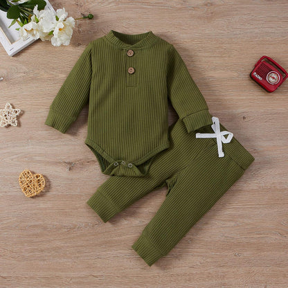 Newborn Baby Boy Fall Clothes 3 6 12 18 24 Months Outfits Long Sleeve Knitted Cotton Romper & Pants Infant Winter Sets