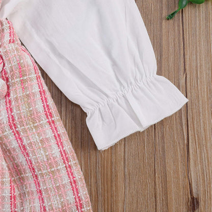 Toddler Baby Girl Fall Winter Clothes Turtleneck Solid Knit Pullover Tops Plaid Button Mini Skirts Set Outfits