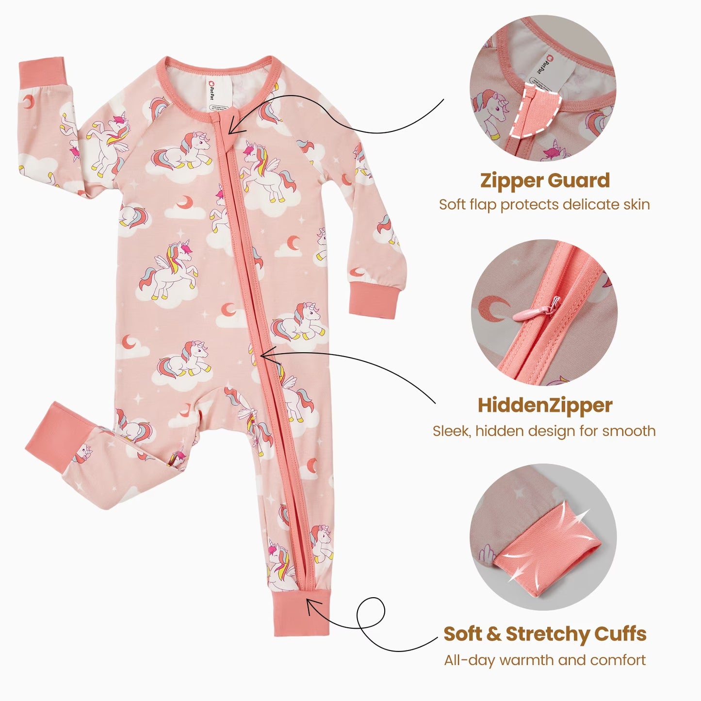 Baby Clothes for Girl Viscose from Bamboo Snug Fit Footless Zip Bodysuits Sleep N Play Pajamas for Newborn Baby Girl Gifts Pink Sleeper 2Pack,6-9 Months