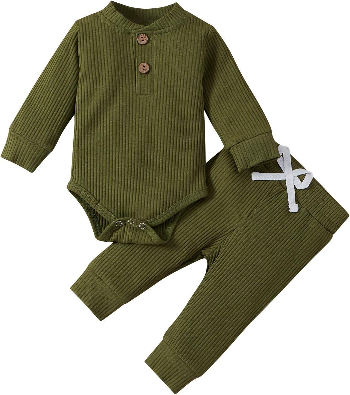 Newborn Baby Boy Fall Clothes 3 6 12 18 24 Months Outfits Long Sleeve Knitted Cotton Romper & Pants Infant Winter Sets