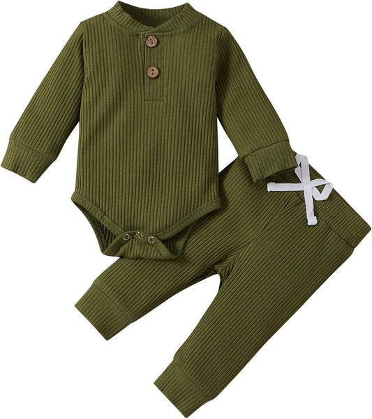 Newborn Baby Boy Fall Clothes 3 6 12 18 24 Months Outfits Long Sleeve Knitted Cotton Romper & Pants Infant Winter Sets
