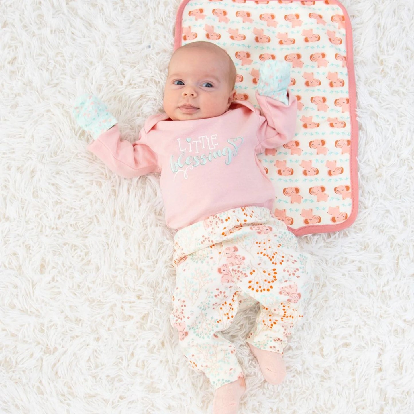 16-Piece Baby Layette Newborn Clothing Gift Set for 6 to 9 Months, Floral Elephant