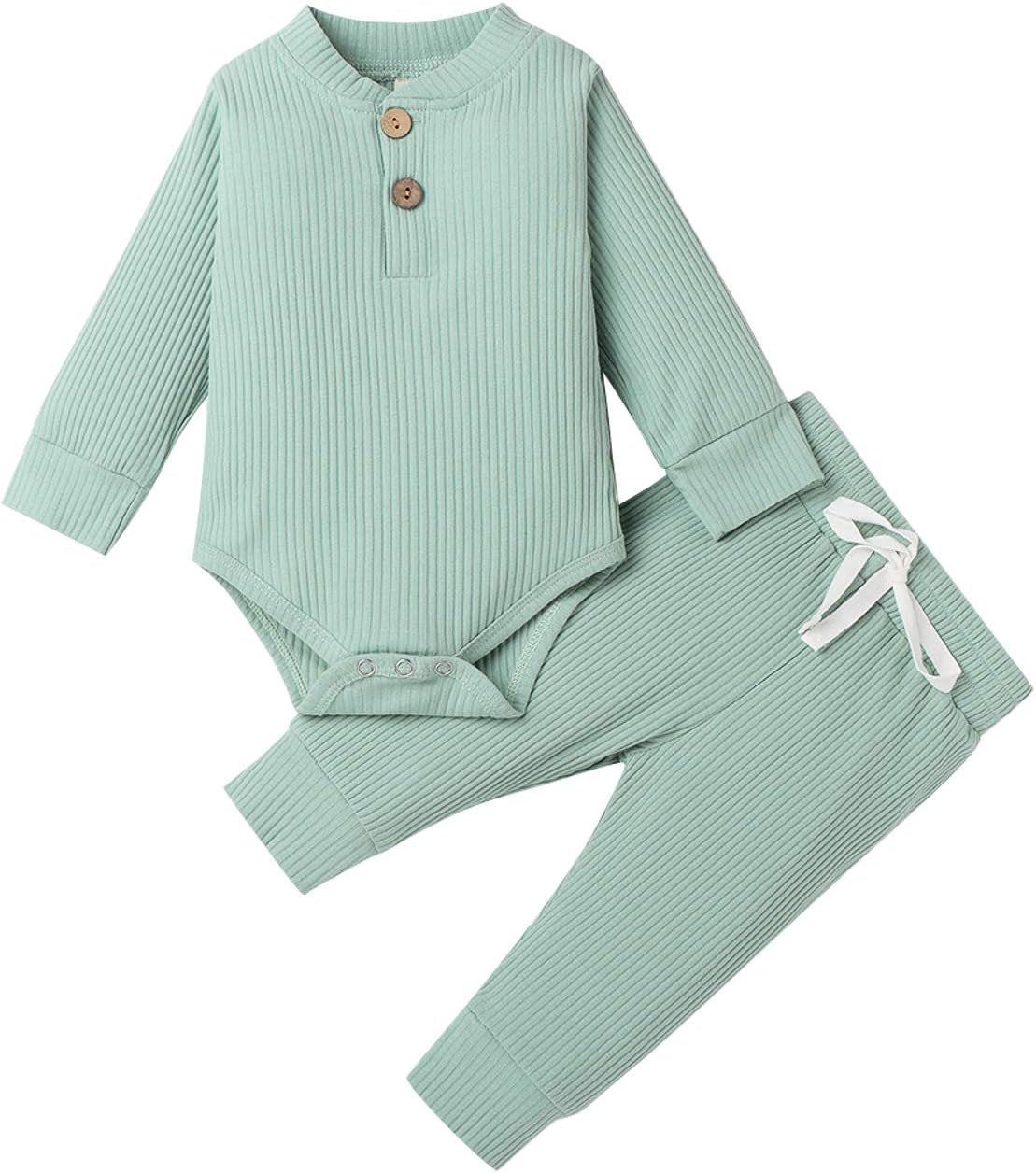 Newborn Baby Boy Fall Clothes 3 6 12 18 24 Months Outfits Long Sleeve Knitted Cotton Romper & Pants Infant Winter Sets