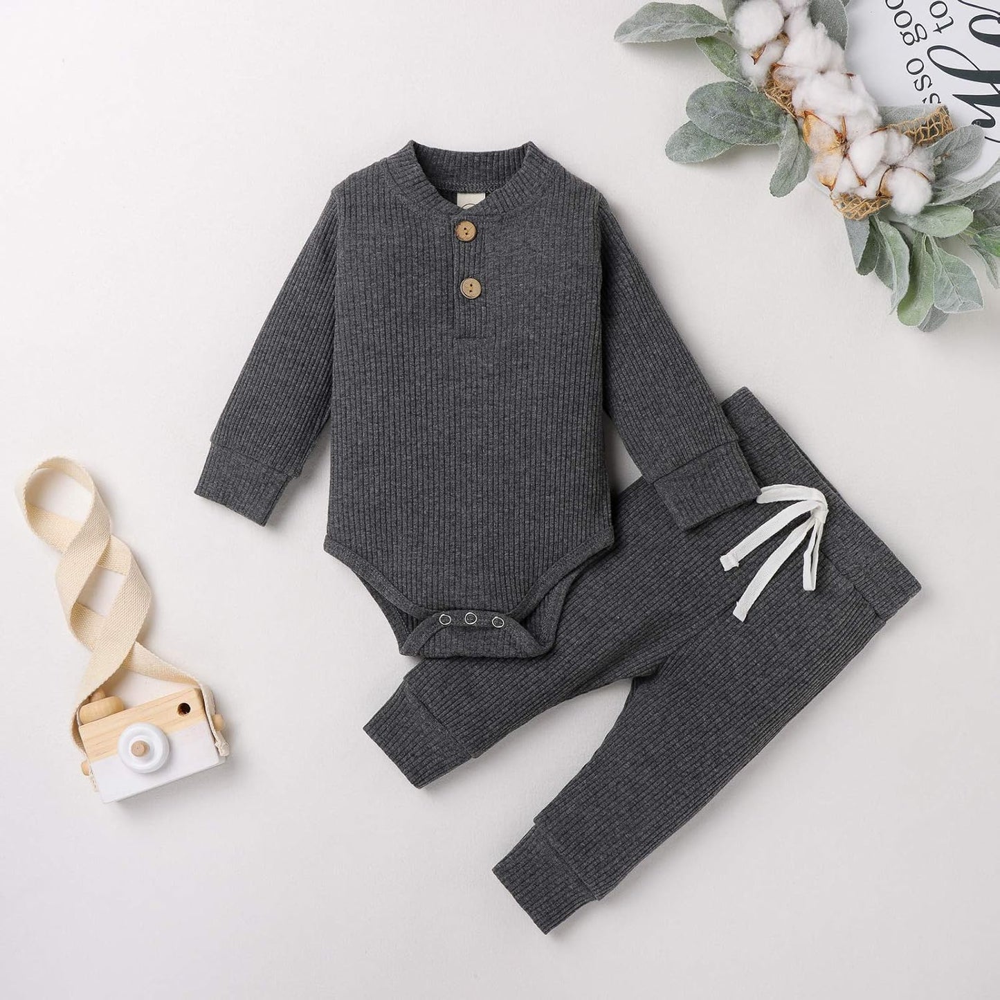 Newborn Baby Boy Fall Clothes 3 6 12 18 24 Months Outfits Long Sleeve Knitted Cotton Romper & Pants Infant Winter Sets