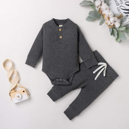 Newborn Baby Boy Fall Clothes 3 6 12 18 24 Months Outfits Long Sleeve Knitted Cotton Romper & Pants Infant Winter Sets