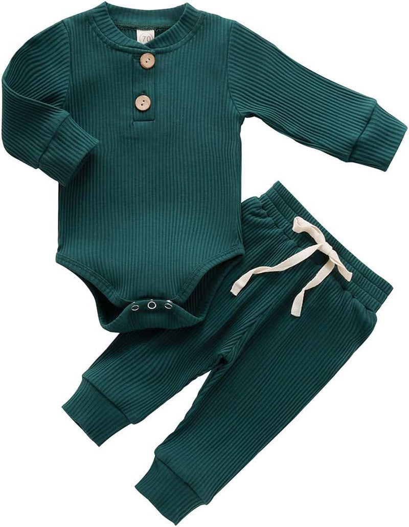 Newborn Baby Boy Fall Clothes 3 6 12 18 24 Months Outfits Long Sleeve Knitted Cotton Romper & Pants Infant Winter Sets