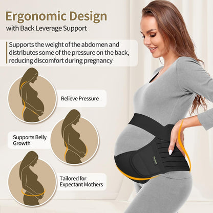 Maternity Belt Pregnancy Belly Band 3 in 1 Maternity Support Belt for Pregnant Back/Pelvic/Hip Pain, Maternity Band Belly Support for Pregnancy (Black, XL)