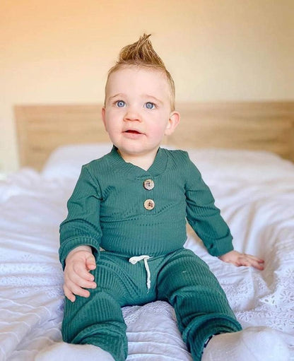 Newborn Baby Boy Fall Clothes 3 6 12 18 24 Months Outfits Long Sleeve Knitted Cotton Romper & Pants Infant Winter Sets