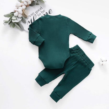 Newborn Baby Boy Fall Clothes 3 6 12 18 24 Months Outfits Long Sleeve Knitted Cotton Romper & Pants Infant Winter Sets
