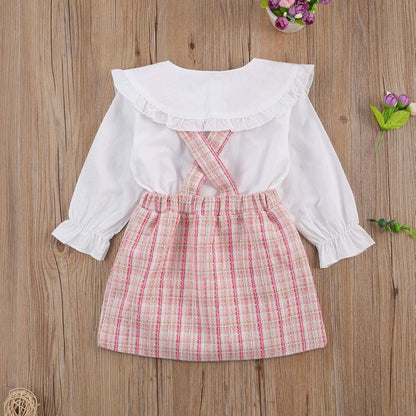Toddler Baby Girl Fall Winter Clothes Turtleneck Solid Knit Pullover Tops Plaid Button Mini Skirts Set Outfits