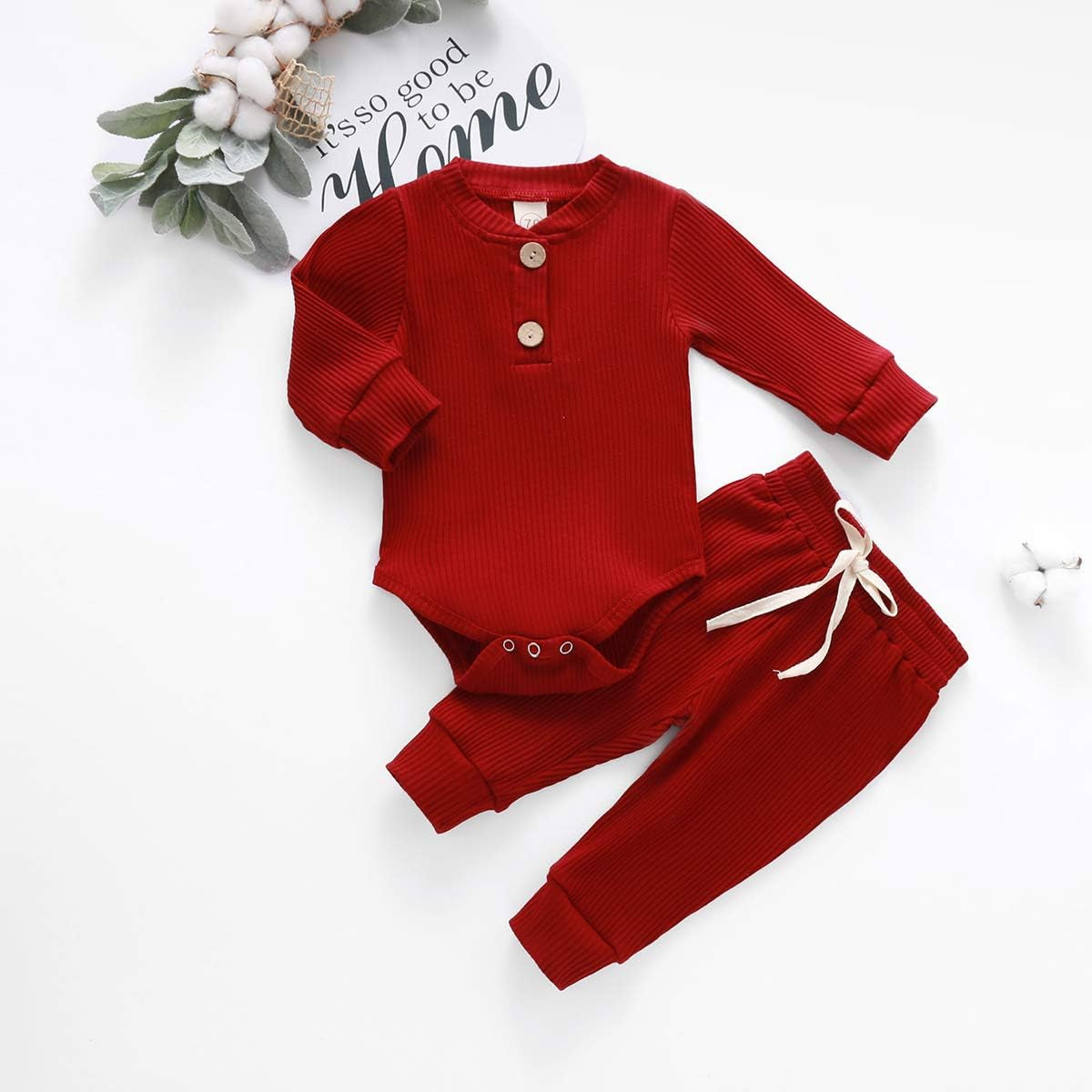 Newborn Baby Boy Fall Clothes 3 6 12 18 24 Months Outfits Long Sleeve Knitted Cotton Romper & Pants Infant Winter Sets
