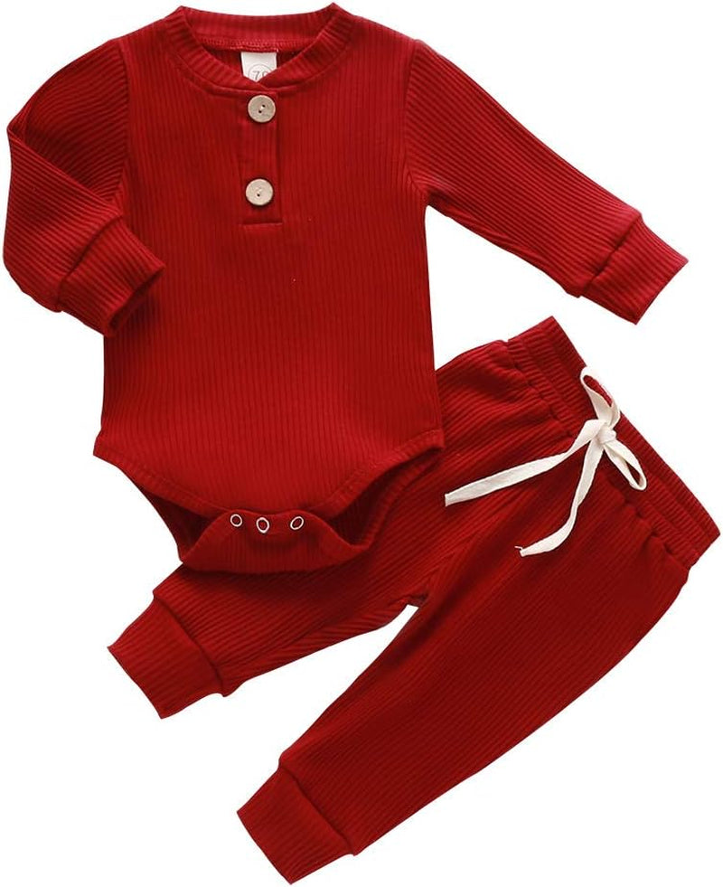 Newborn Baby Boy Fall Clothes 3 6 12 18 24 Months Outfits Long Sleeve Knitted Cotton Romper & Pants Infant Winter Sets