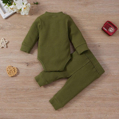 Newborn Baby Boy Fall Clothes 3 6 12 18 24 Months Outfits Long Sleeve Knitted Cotton Romper & Pants Infant Winter Sets