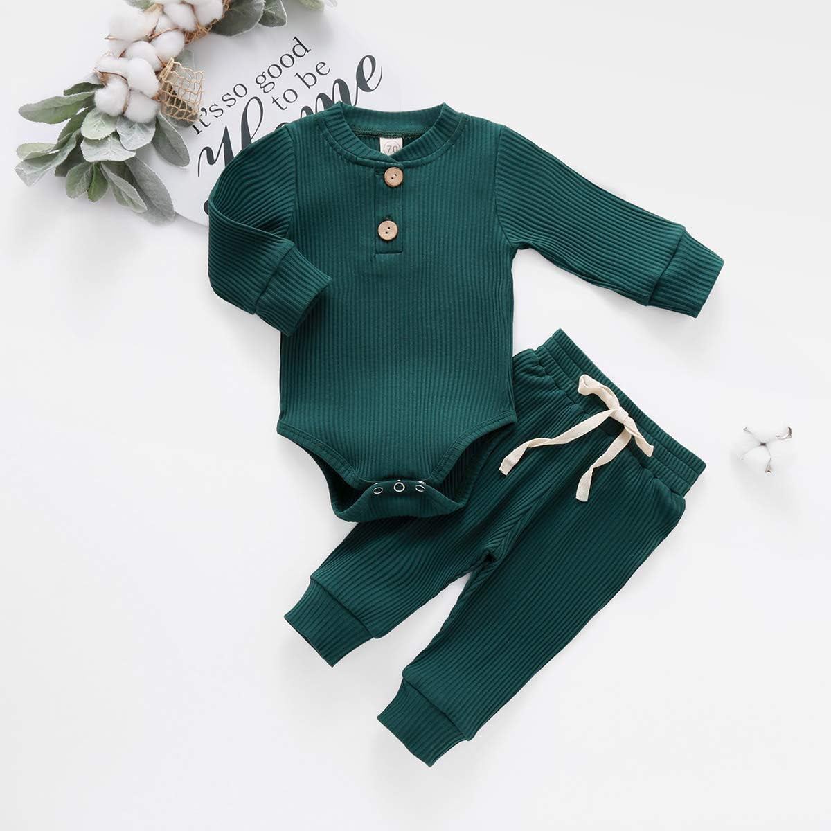 Newborn Baby Boy Fall Clothes 3 6 12 18 24 Months Outfits Long Sleeve Knitted Cotton Romper & Pants Infant Winter Sets