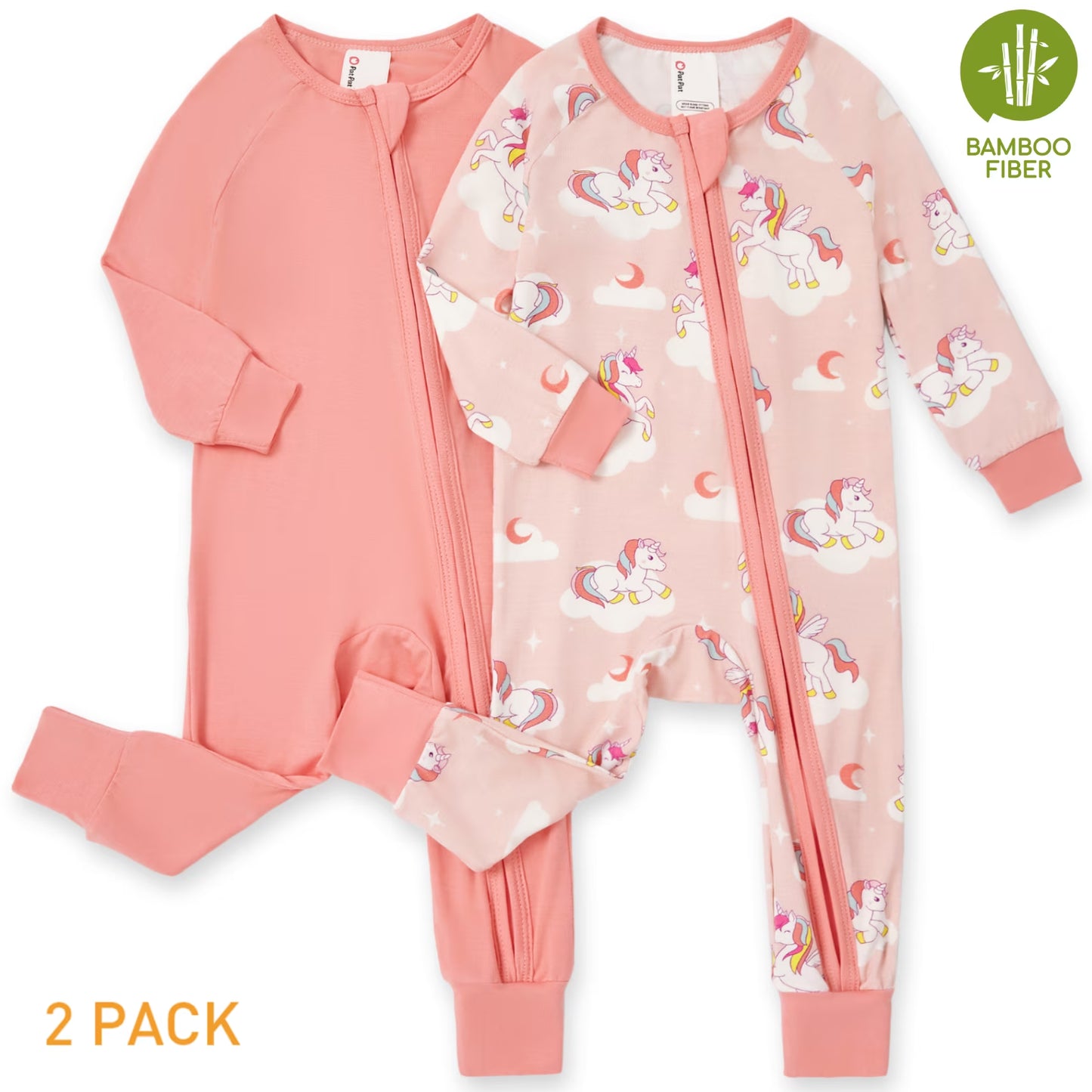 Baby Clothes for Girl Viscose from Bamboo Snug Fit Footless Zip Bodysuits Sleep N Play Pajamas for Newborn Baby Girl Gifts Pink Sleeper 2Pack,6-9 Months