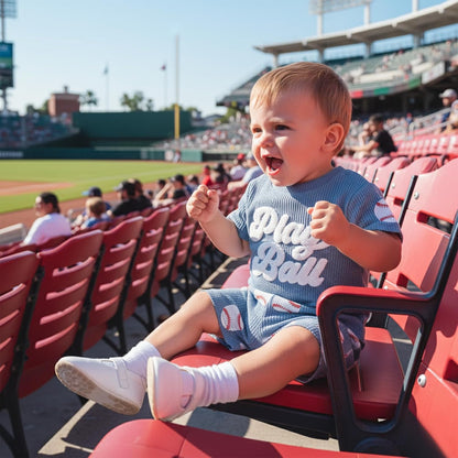 Toddler Baby Boy Clothes Summer Baseball Outfits Waffle Knit Play Ball Embroidery Crewneck T-Shirt + Shorts Set