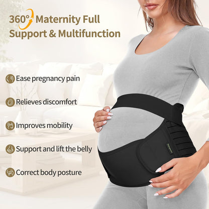 Maternity Belt Pregnancy Belly Band 3 in 1 Maternity Support Belt for Pregnant Back/Pelvic/Hip Pain, Maternity Band Belly Support for Pregnancy (Black, XL)